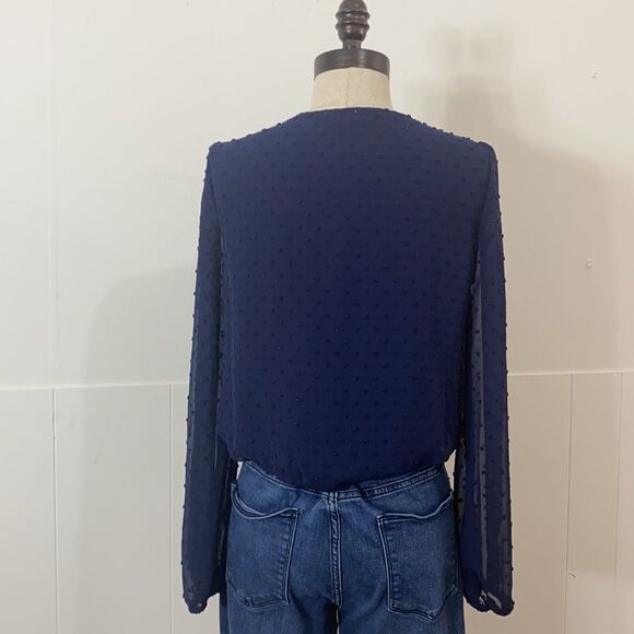 Francescas Navy Embroidered Wrap Crop Top - Picture 4 of 6